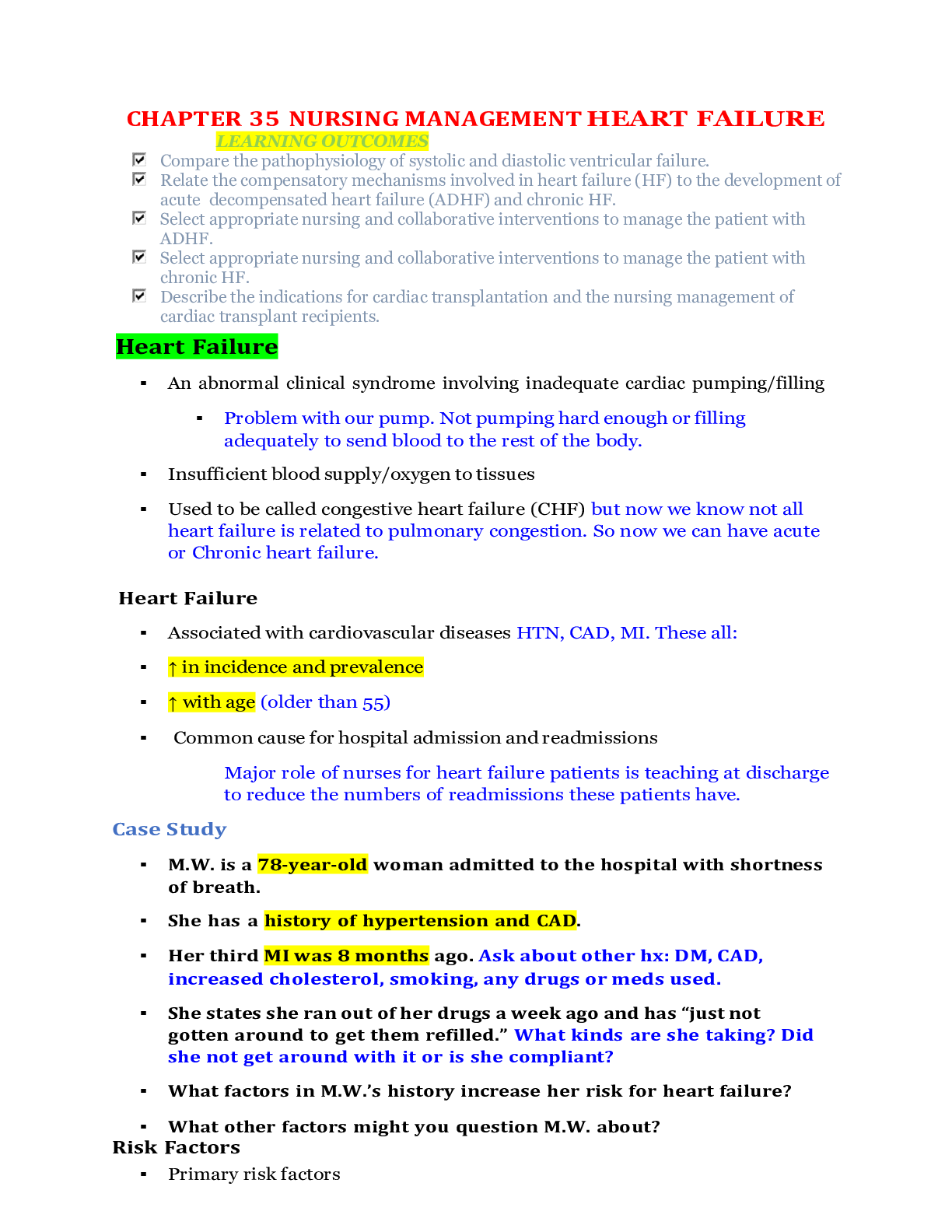 Preview image for NURSING BEST STUDY NOTES: Nursing Management Heart Failure. Quick Top Rated Guide